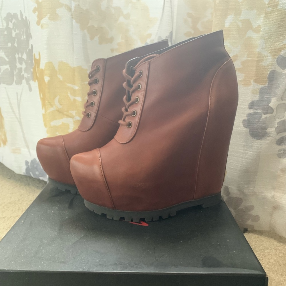 Cognac Lace Up Wedges
